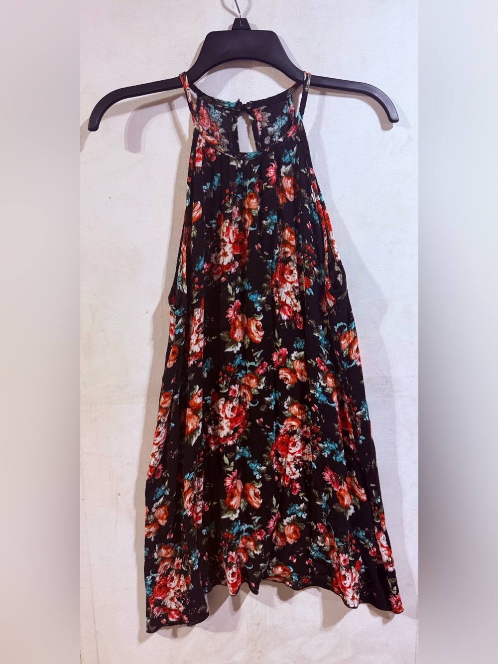 Floral Halter Black Maxi Dress with Red Rose Print